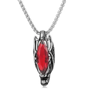 yunnique Dragon Gemstone Pendant Stainless Steel <b>Red</b> Crystal Claw Setting Men's Fashion Necklace 60cm Chain Gift Jewelry - Product Image 1