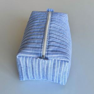 Large Striped Cotton Eco-Friendly Cosmetic Bags Custom Portable Quilted Makeup Organizer Pouch Travel Zipper <b>Storage</b> for - Product Image 5