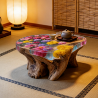 Table basse en bois naturel à bord vif, faite à la main, de luxe, avec résine époxy, fleurs séchées, art moderne, meuble de salon