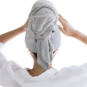 ロングウェットヘアアンチを眠っている女性のための弾性バンドヘアタオル付き卸売カスタムロゴ大型マイクロファイバー髪乾燥ラップ