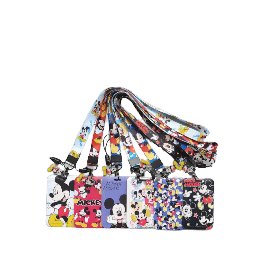 Lovely Cartoon Mickey Card Case Cover Campus Polyester UV Printed Anti-Lost Phone Neck Lanyards Promotional Satin Card Holder
