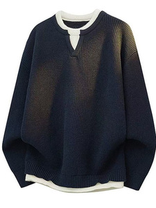 Custom Men Textured Knit Sweater Embroidery Logo Loose Fit Pullover Crew Neck Casual Fall Winter <b>Jumper</b> - Product Image 4