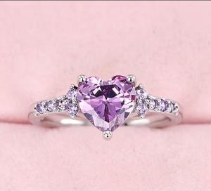 Anillo de Corazón de Amatista Natural en Plata de Ley 925, Amatista con Corte de Corazón de 85 MM con Detalles de Amatista Redonda, Joyería Fina Hecha a Mano - Product Image 3