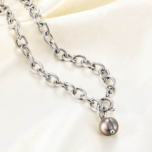 Collar con Colgante de Perla Negra Estilo Retro Europeo Americano, Cadena Tipo O, Acero Inoxidable Chapado en Oro de 18K, Joyería de Moda para Mujer, Regalo - Product Image 3