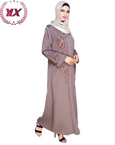 Top bán Chất lượng cao hồi giáo Thổ Nhĩ Kỳ modestwith Flora Cuff dài <span class=keywords><strong>maxi</strong></span> hấp dẫn nâu hoa thêu Dubai phong cách abaya Ăn mặc - Product Image 5