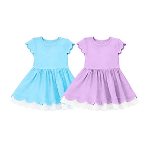 ชุดเดรสเด็กผู้หญิงผ้าคอตตอนผสมสแปนเด็กซ์ระบายอากาศได้ดี แต่งขอบระบายลายพิมพ์  สำหรับฤดูใบไม้ผลิและฤดูใบไม้ร่วง สไตล์ลำลอง - Product Image 1