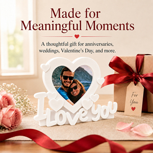 Cornice Portafoto 3D Stampata a Forma di Cuore 'I Love You', Cornice per Coppie da Scrivania, Espositore Fotografico Romantico da Tavolo - Product Image 4