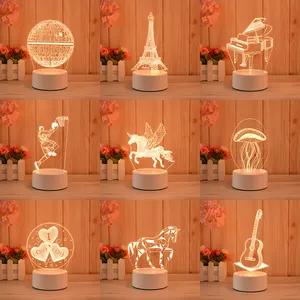 3D 램프 만화 3d 아크릴 창조적인 선물 테이블 램프 Usb 침실 비발한 빛 및 이상한 밤 램프