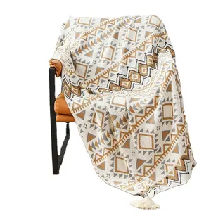 Brand New Product Bohemian Style Acrylic Winter Decor Knitted Bed Tail Travel Blanket