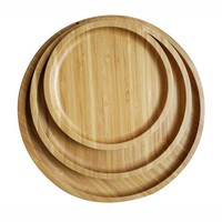 Assiettes rondes en bois jetables pour fruits, 3 pièces, en bambou, pour servir