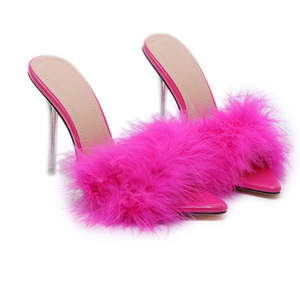 Signore di estate Scarpe a punta di pelliccia tacchi alti più di formato <span class=keywords><strong>sandali</strong></span> pelliccia tacchi per le donne - Product Image 5