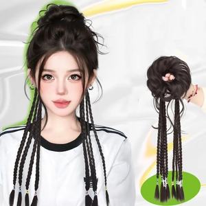 Cola de caballo alta trenza de <span class=keywords><strong>pelo</strong></span> falso banda de <span class=keywords><strong>pelo</strong></span> de mujer trenza larga accesorio para el cabello Qipao nuevo estilo chino Peluca de cola de caballo trenzada Doble - Product Image 5