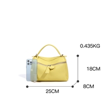 Tas Tangan Mini Boston Kulit Asli dengan Pegangan Atas dan Tali Selempang yang Dapat Dilepas, Tas Bahu Kasual Harian untuk Wanita.