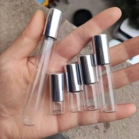 1ml 2ml 3ml 5ml 10ml Mini bouteille de voyage en acier en forme de cylindre d'huile essentielle de parfum en verre transparent avec bouchon en aluminium