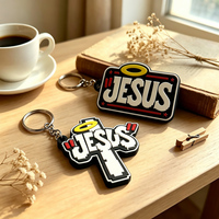 Lot de porte-clés en PVC très demandé, vente en gros, cadeau religieux, croix, lettres, porte-clés en silicone souple, porte-clés personnalisé en caoutchouc Jésus