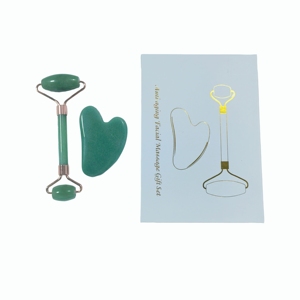 Ensemble beauté Gua Sha et rouleau de massage en jade aventurine verte avec logo personnalisé OEM et coffret cadeau - Product Image 3