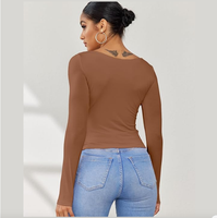 T-shirts élégants pour femmes à col carré, en maille côtelée, manches longues, coupe ajustée, basiques, pour le quotidien, le bureau ou la ville, supportant la personnalisation OEM