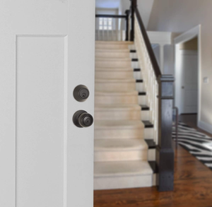 Pomo de puerta exterior con cerradura de llave y cerrojo, costero, negro mate - Product Image 5