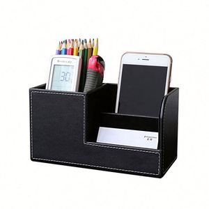 Custom LOGO Printed Eco-friendly School Pen Pencil Holder Office Supplies <b>Caddy</b> Storage Box Pu Leather Desk Organizer 3 - Product Image 3