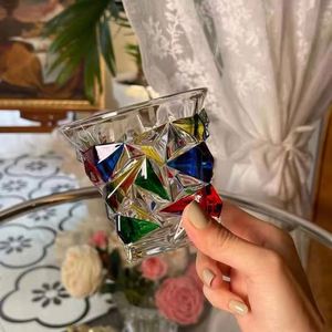 Retro Glass Cup Reflects Rainbow <b>Light</b> Italian Blingbling Hand-Painted Square Lattice Woven Water Cup - Product Image 4