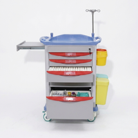 Chariot médical d'organisation efficace avec poteau porte-perfusion et tables latérales pour usage clinique