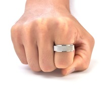 Bague rotative anti-stress en acier inoxydable avec rainures gravées à coupe diagonale, plaqué PVD, pour hommes et femmes