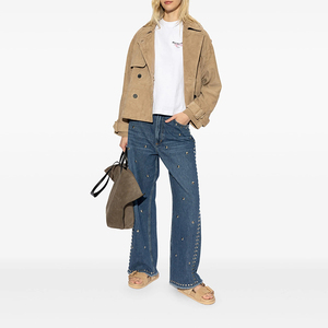 Celana <span class=keywords><strong>Jeans</strong></span> Wanita Vintage Pinggang Sedang Model Lurus Kasual Streetwear Seksi Hiasan Manik-Manik Berlian Imitasi Rivet Denim Bernapas Musim Panas - Product Image 2