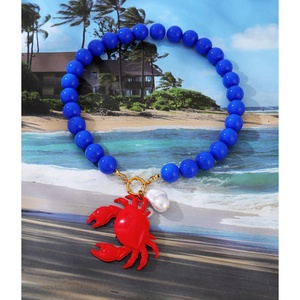 Collar con colgante <span class=keywords><strong>de</strong></span> cangrejo rojo con cuentas azules <span class=keywords><strong>de</strong></span> resina, gargantilla estilo océano para mujer, joyería <span class=keywords><strong>de</strong></span> playa <span class=keywords><strong>de</strong></span> verano - Product Image 2