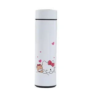 Factory wholesale cartoon kt bouncing pink led sanrio thermos cup 304 stainless steel hello cat drink cup
