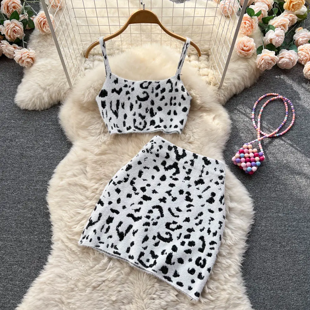 Women's Sets Autumn Leopard Tops Y2K High Waist Design Skirt Set Clothing Wholesale