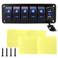 Panneau de commutation à bascule Yuhe YH-DH6-QB 12V/24V 6 voies, étanche IP65, résistant à l'eau salée, chargeur USB double 4,8 A, voltmètre LED, marche/arrêt pour bateau