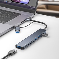 Hub d'extension USB 3.0 8-en-1 de type C à 7 ports pour ordinateur portable/tablette avec prise en charge des cartes SD et TF et transfert de données – En stock