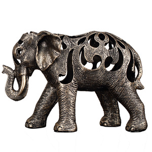 Vintage Hollowed Out <b>Elephant</b> Figurine Set 2Pcs Resin Tabletop <b>Decor</b> For Living Room Entryway Auspicious Ornament - Product Image 5