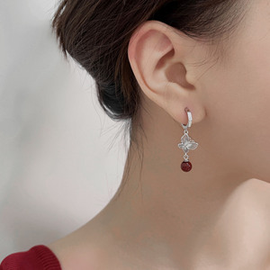 Boucles d'oreilles pendantes en argent sterling S925 Yinruitai avec perle rouge, style chinois, pour Hanfu et Cheongsam - Product Image 4