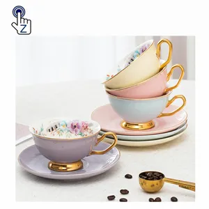 Personalizzato lusso sottile delicato cappuccino espresso 250ml set di tazze da caffè e piattini in ceramica multicolore per caffè e tè