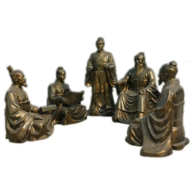 Cina personalizzabile in bronzo intaglio esterno giardino a grandezza naturale marrone bronzo cina antico e famoso Confucius figure per la scuola