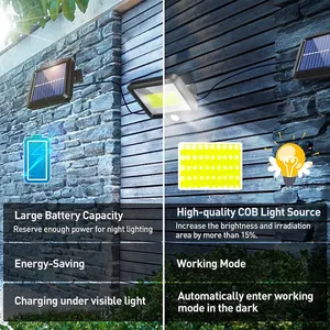 <span class=keywords><strong>Lampe</strong></span> murale séparée à <span class=keywords><strong>LED</strong></span> avec détecteur de mouvement <span class=keywords><strong>solaire</strong></span>, éclairage d'urgence, jardin, extérieur, étanche, rue, garage, patio, avec télécommande - Product Image 3