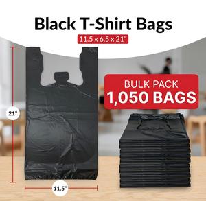 T-shirt Plastic Bags Black Plastic Bags with Handles (Plain) | Ideal for Grocery, <b>Shopping</b>, Food Take Out/To Go, <b>Small</b> Business - Product Image 5