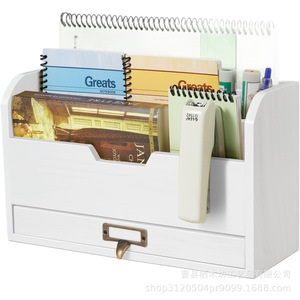 Wooden Envelope Storage Box Multi Layer Document Organizer Drawer Style Office <b>Desktop</b> Storage White Rectangle Solid Color - Product Image 3