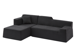 Modern Minimalist L-shaped Corduroy High Back Sofa with Wood Legs Three Seat Sofa <b>Bed</b> - Product Image 5