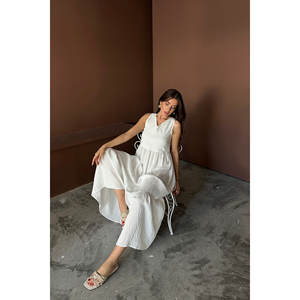 Vestido maxi blanco holgado con dobladillo con volantes y detalle de lazo en la espalda para mujer S - Product Image 5