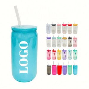 Gobelets en plastique personnalisés de 16 oz avec logo, type Mason Jar, avec pailles, qualité alimentaire sans BPA, pour camping et fêtes de mariage - Product Image 1