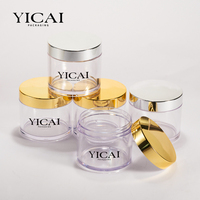 En stock 250ml de crème cosmétique transparente en plastique avec couvercles dorés pour emballage de crème capillaire