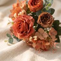 Bouquet de fleurs artificielles en soie européenne, pivoine, hortensia, 6 tiges, rose artificielle pour la décoration de la maison, mariage, centre de table