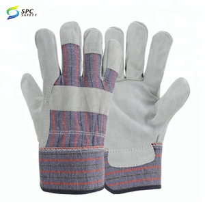 Guantes de Seguridad de Cuero Vacuno con Respaldo de Tela a Rayas Amarillas para Trabajo Industrial y Mecánico, Multiusos, Protección Laboral - Product Image 2