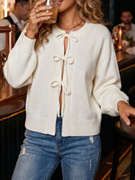 2026 Damen-Strickjacke mit Rundhalsausschnitt und Schleife vorne, Anti-Pilling, Wickel-Cardigan, Langarm, Locker, Weich, Bequem, Süß, Lässig