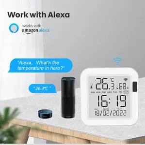 WiFi דיגיטלי טמפרטורת לחות חיישן מדדי לחות מדחום LCD תצוגת Alexa Google בית WIFI טמפרטורת לחות חיישן