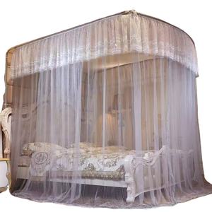 गुलाबी बैंगनी सफेद कढ़ाई फीता मच्छर नेट ने यू-आकार की सील रानी किंग आकार के बिस्तर वाले तम्बू के शीर्ष मच्छर जाल - Product Image 1