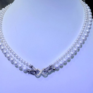 Collar de Perlas de Agua Dulce de Zhuji para Bebé, Redondas de 4-7 mm, Doble Capa, 80 cm de Largo, Ligeramente Imperfectas, Cadena para Suéter - Product Image 4