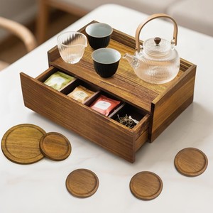 Wooden Drawer Style <b>Tea</b> Storage <b>Box</b> Multi Compartment Desktop Organizer For <b>Tea</b> Bags Coffee Neatening - Product Image 1